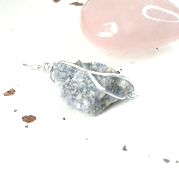 Wire Wrapped Blue Aventurine Gemstone Pendant 1.5" - Picture 2 of 4